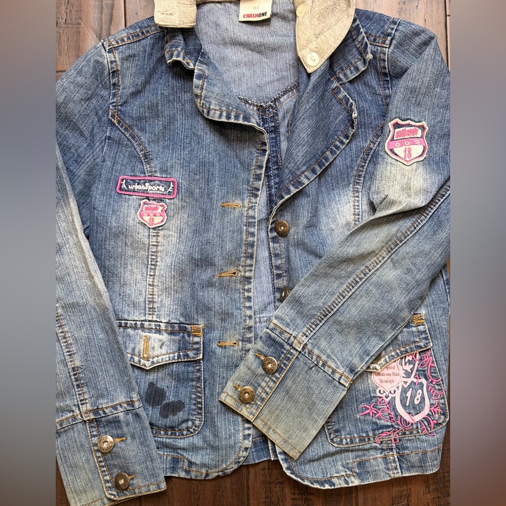 Stylish Kids Denim Jacket with Tan Hood - Picture 2 of 5